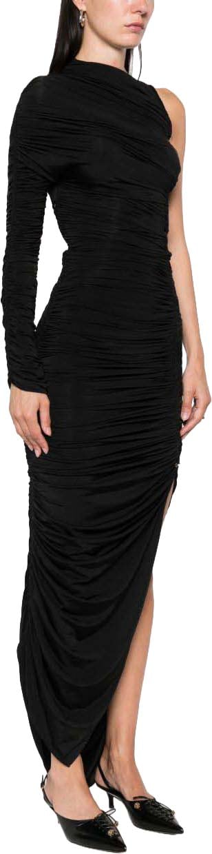 MUGLER Draped One-Sleeve Black Evening Dress Zwart