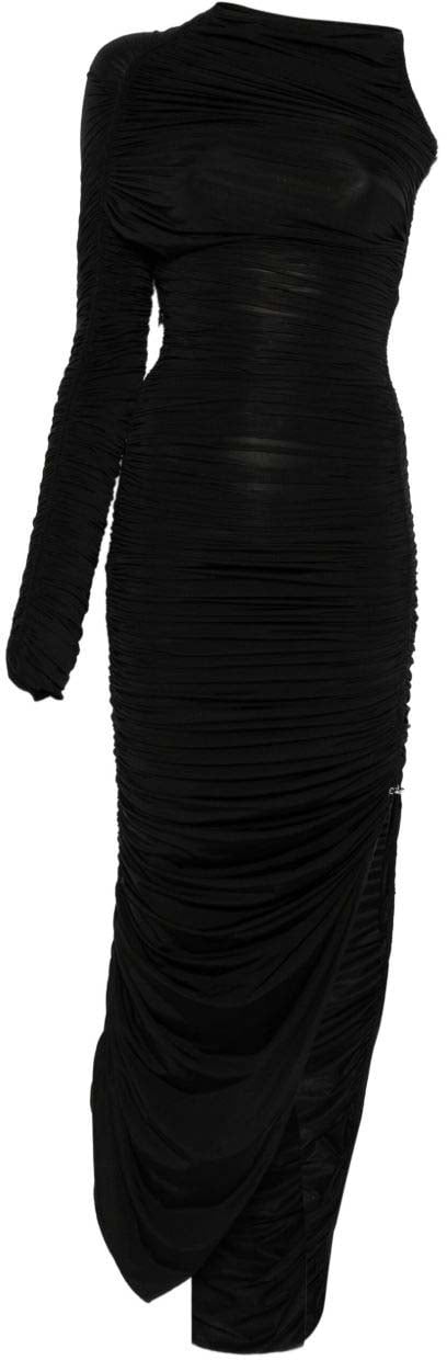 MUGLER Draped One-Sleeve Black Evening Dress Zwart