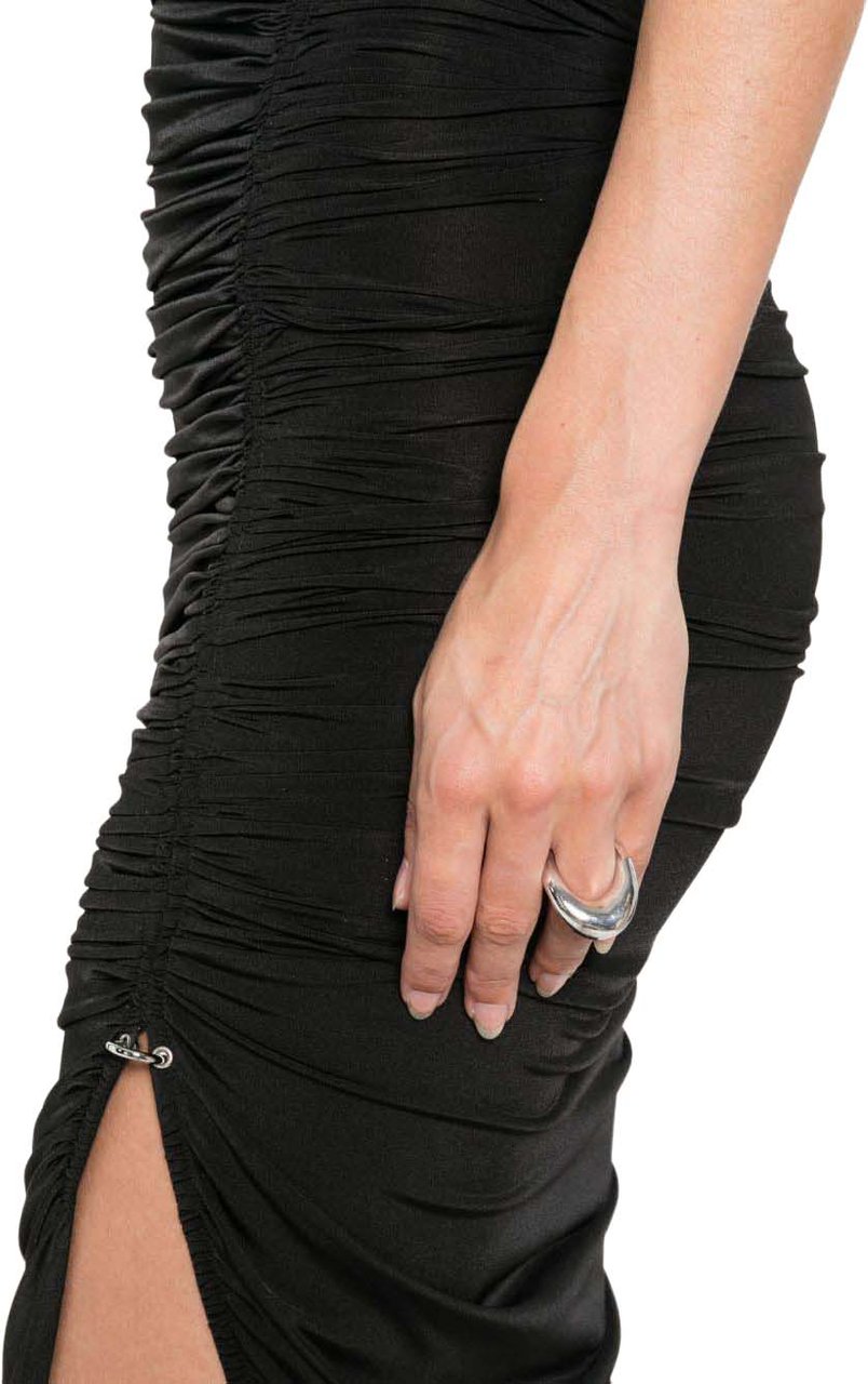 MUGLER Draped One-Sleeve Black Evening Dress Zwart