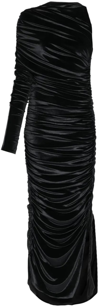MUGLER Velvet Asymmetric Robe Black Zwart