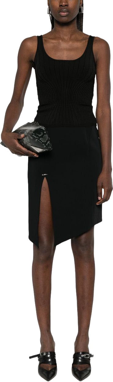MUGLER Asymmetrical Black Mini Skirt Zwart