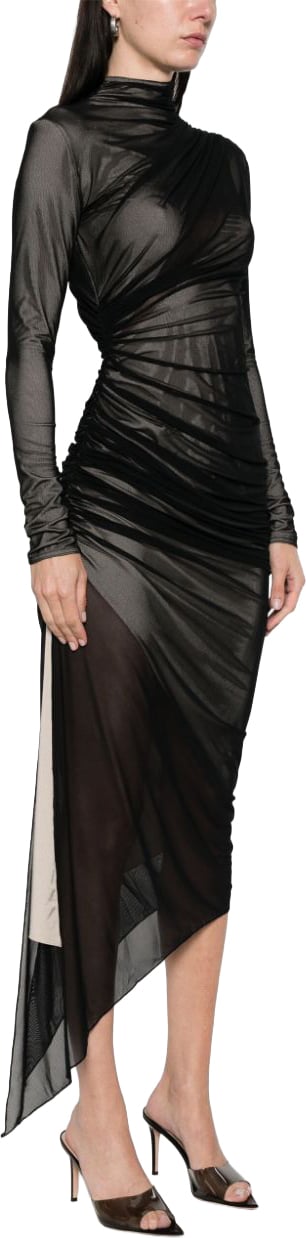 MUGLER Asymmetrical Hem Midi Dress Zwart