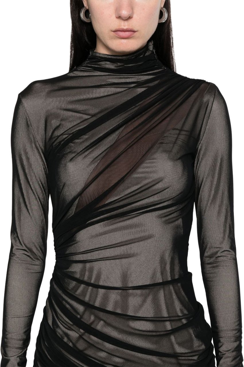 MUGLER Asymmetrical Hem Midi Dress Zwart