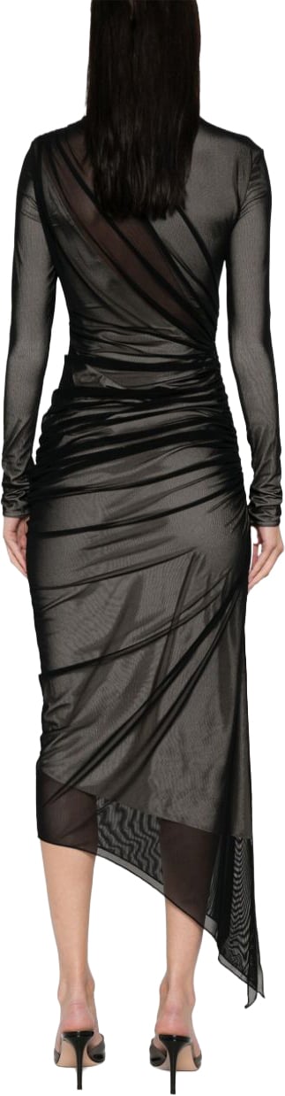MUGLER Asymmetrical Hem Midi Dress Zwart