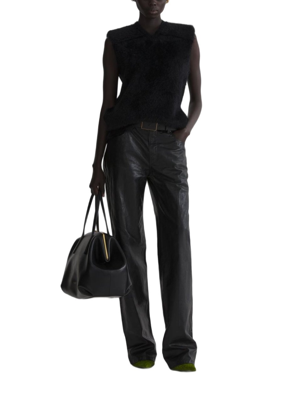 MUGLER Black Plush Textured Padded Top Zwart