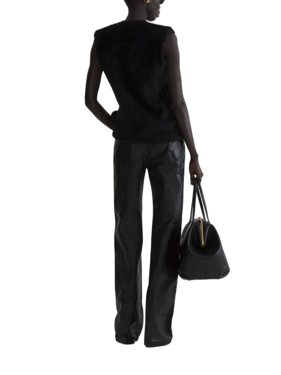 MUGLER Black Plush Textured Padded Top Zwart