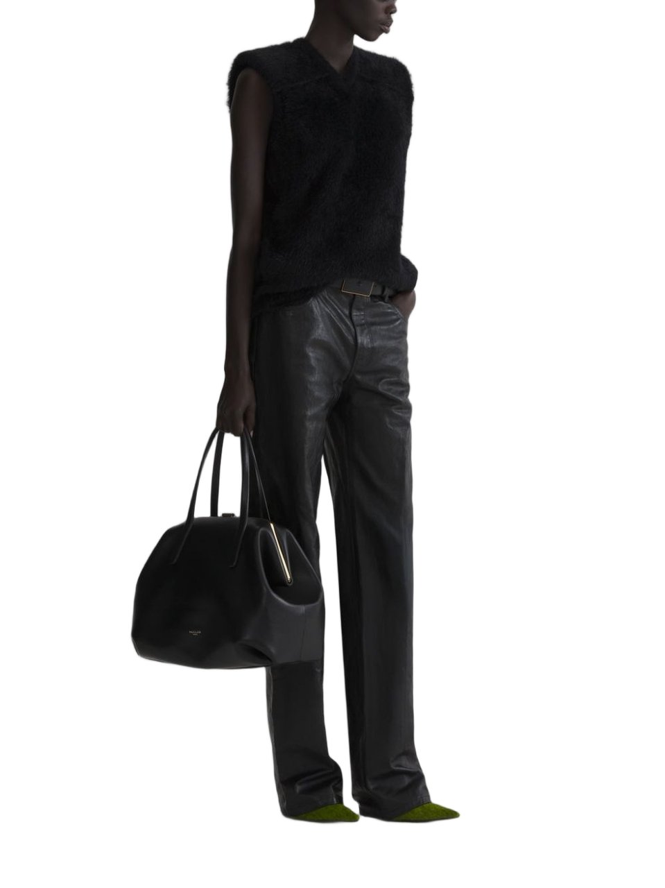 MUGLER Black Plush Textured Padded Top Zwart