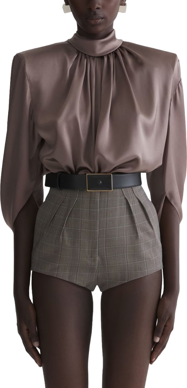 MUGLER Draped Brown High Neck Top Zwart