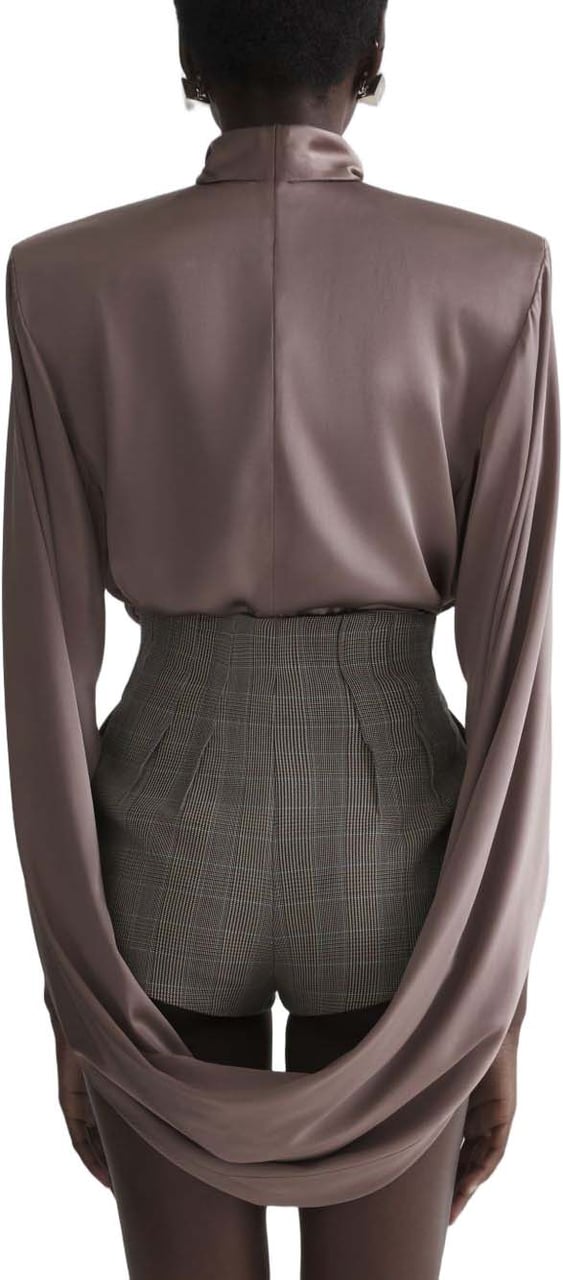 MUGLER Draped Brown High Neck Top Zwart