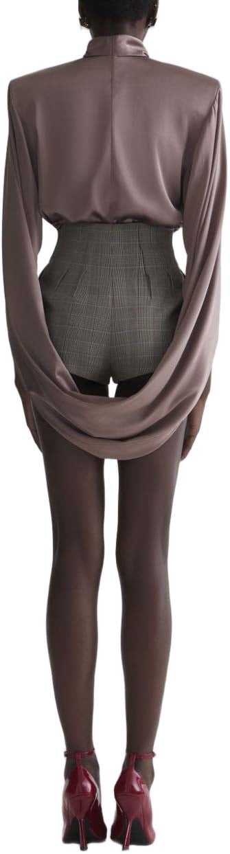 MUGLER Draped Brown High Neck Top Zwart