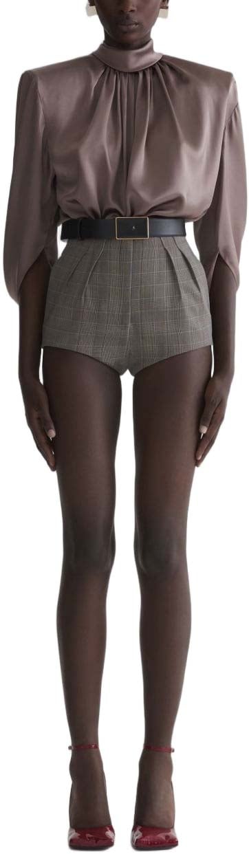 MUGLER Draped Brown High Neck Top Zwart