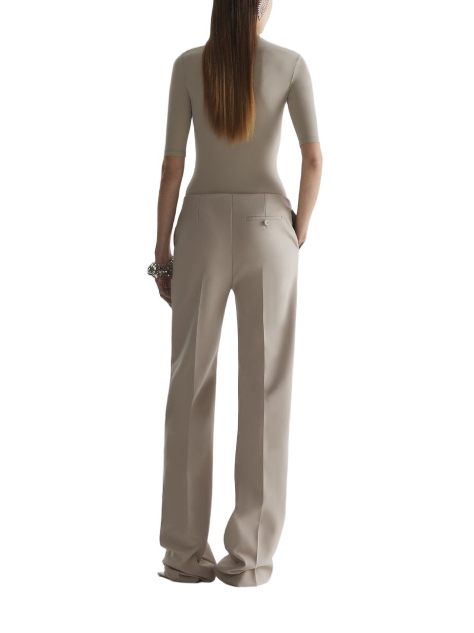 MUGLER Wide-Leg High-Waist Brown Trousers with Central Crease Bruin