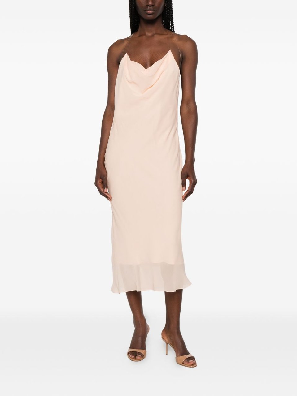 MUGLER Pink Backless Cowl Neck Layered Dress Roze