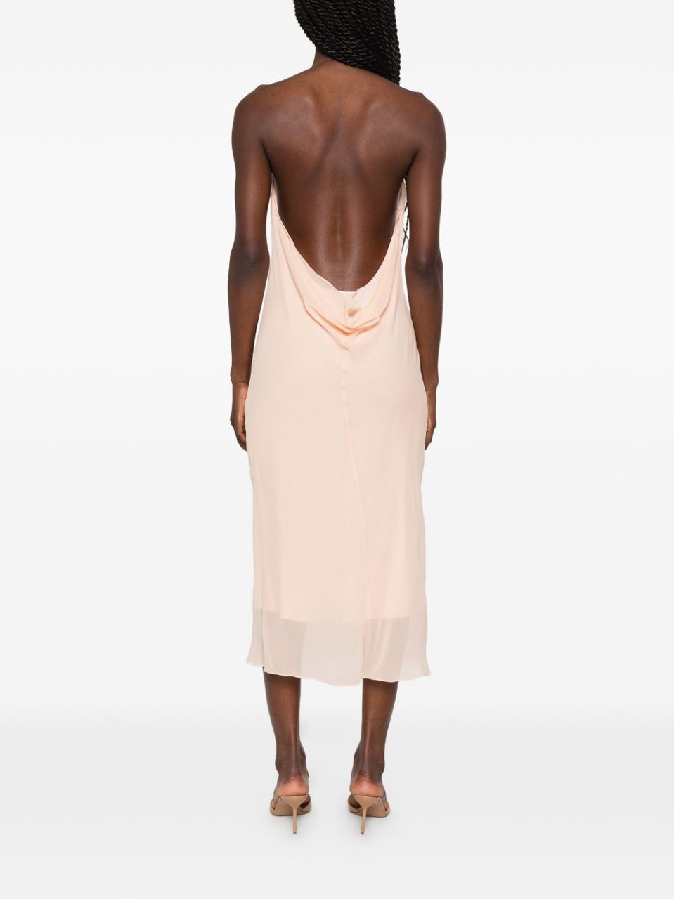 MUGLER Pink Backless Cowl Neck Layered Dress Roze