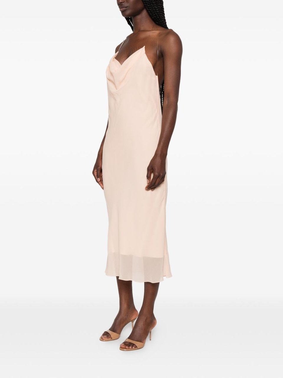 MUGLER Pink Backless Cowl Neck Layered Dress Roze