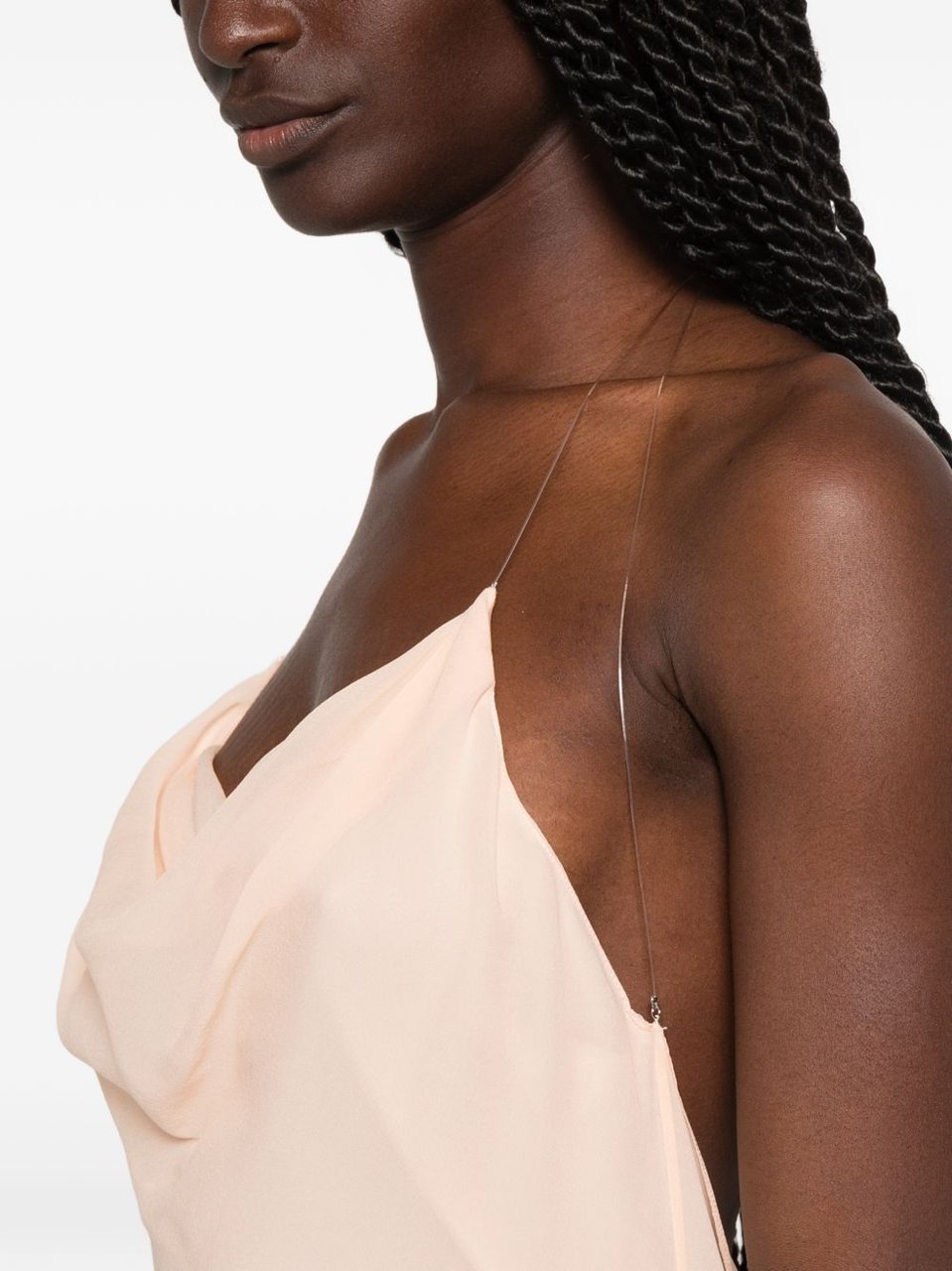 MUGLER Pink Backless Cowl Neck Layered Dress Roze