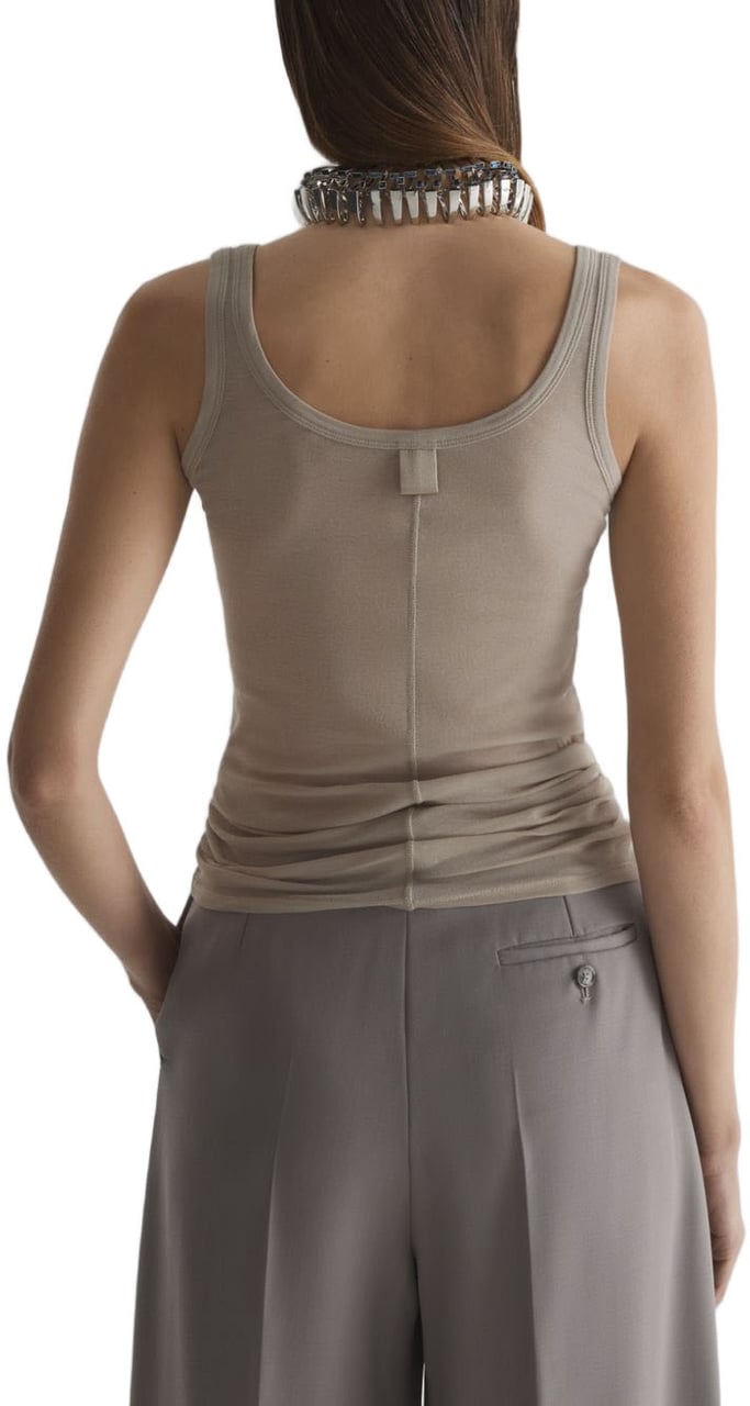 MUGLER Brown Minimalist Crew Neck Knit Top Grijs