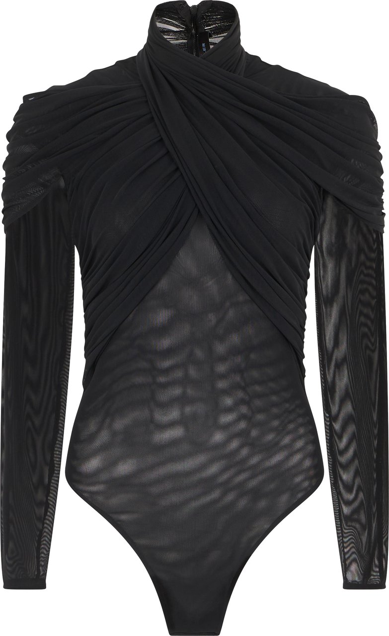 MUGLER Long sleeve bodysuit Zwart
