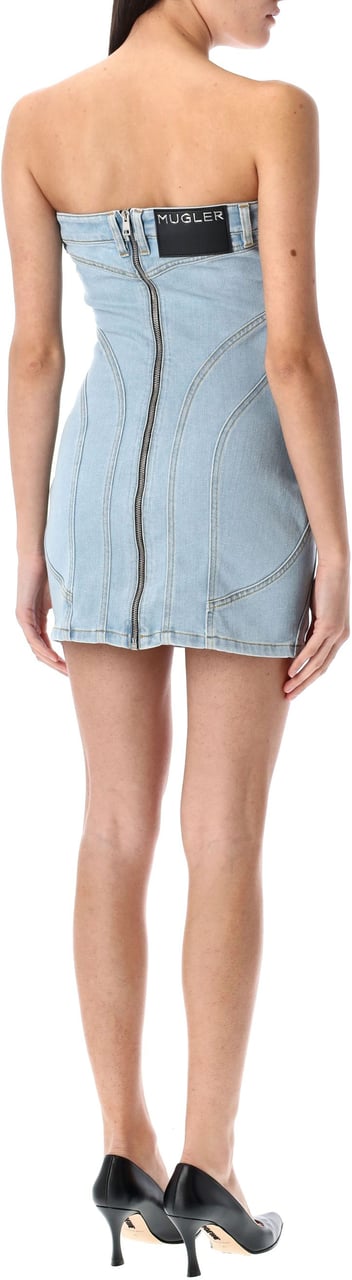 MUGLER Denim Bustier Mini Dress Medium Blue Blauw