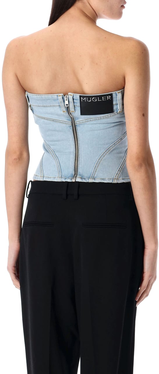 MUGLER Denim Bustier Top Medium Blue Blauw