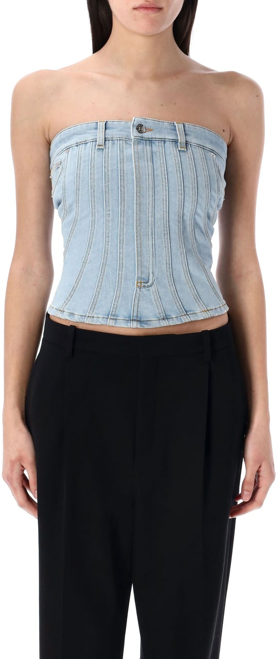 MUGLER Denim Bustier Top Medium Blue Blauw