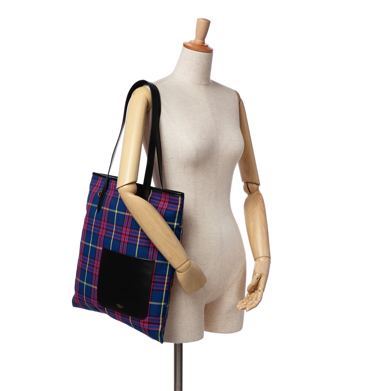 Mulberry Plaid Canvas Tote Blauw