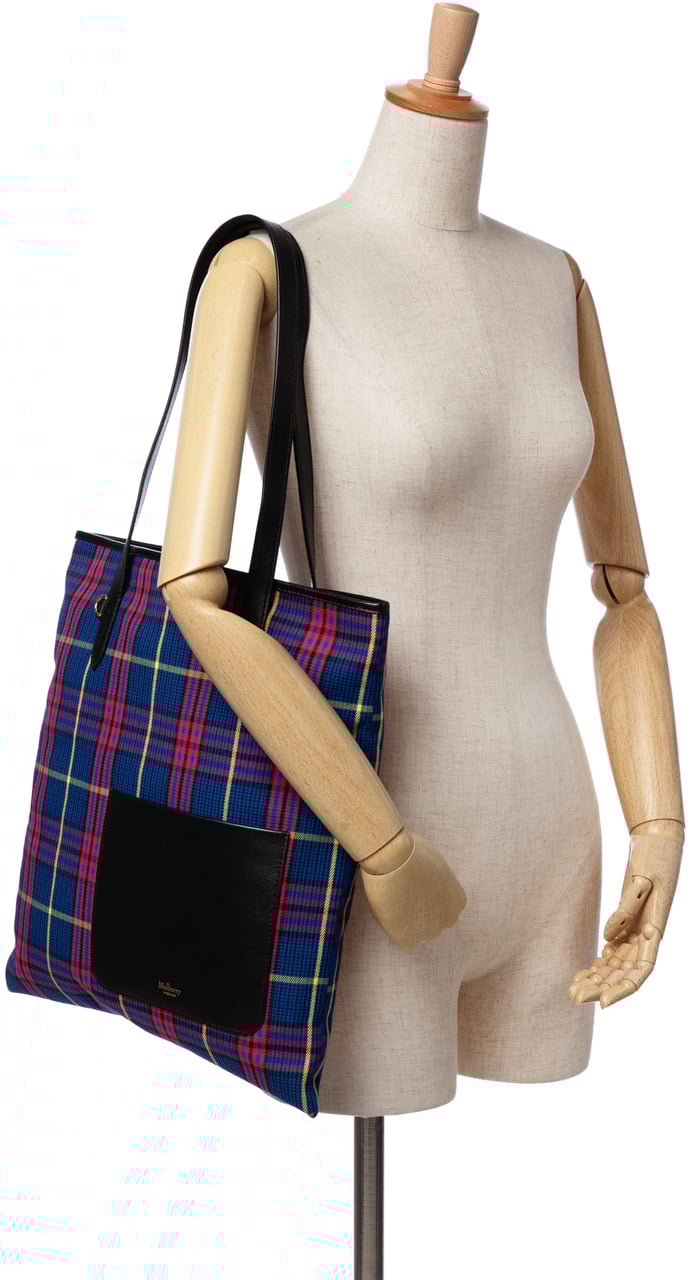 Mulberry Plaid Canvas Tote Blauw