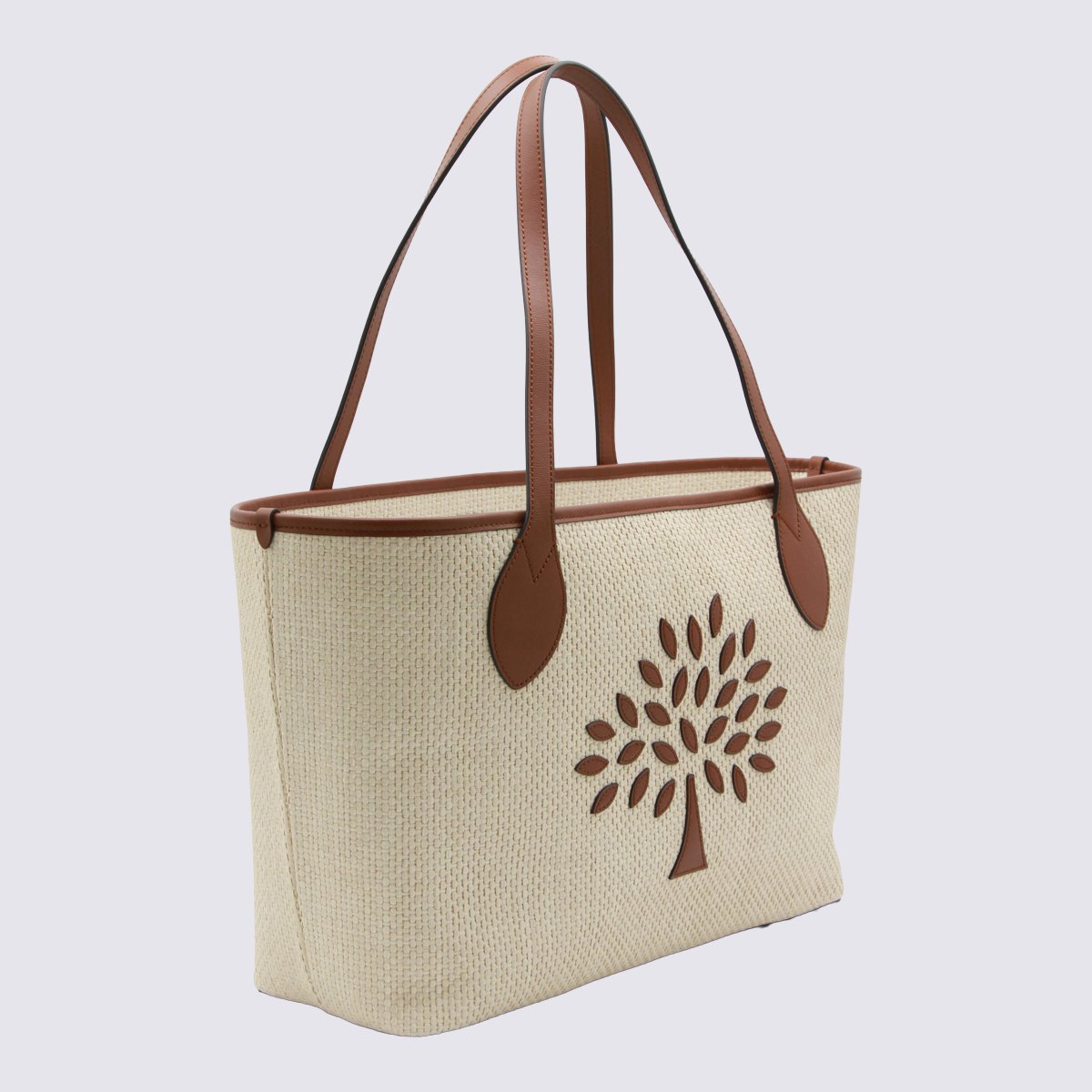 Mulberry Structured Woven Tote Bag With Tree Motif Neutraal