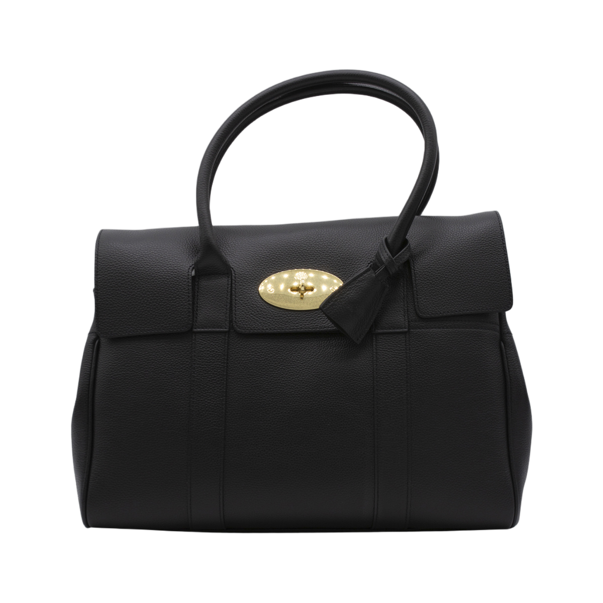 Mulberry Structured Black Leather Handbag With Gold-Tone Turn-Lock Closure Zwart