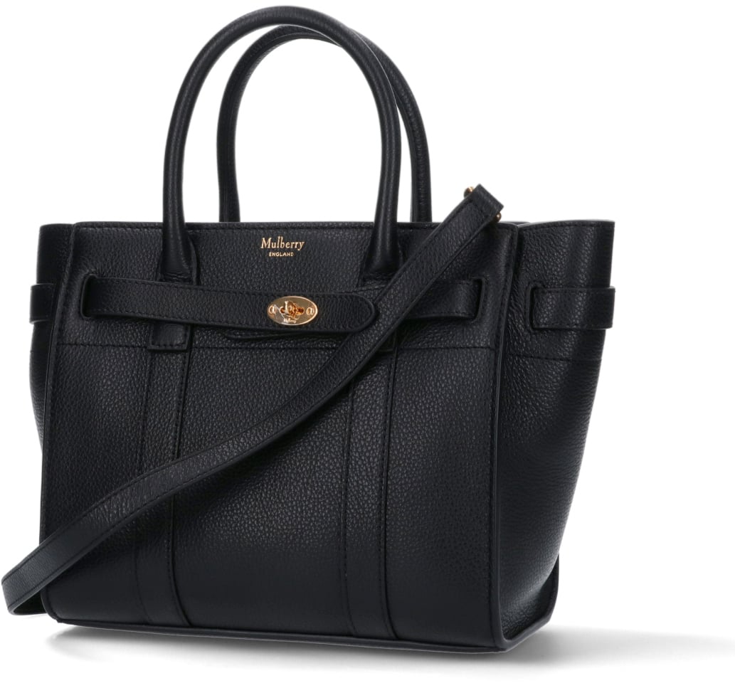 Mulberry Black Bayswater Mini Grain Leather Bag Zwart
