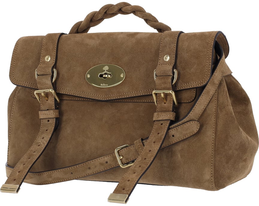 Mulberry Brown Alexa Intrecciato Handle Suede Bag Bruin