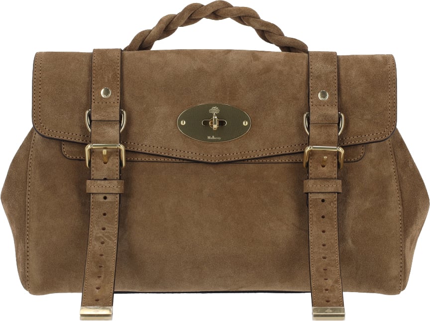 Mulberry Brown Alexa Intrecciato Handle Suede Bag Bruin