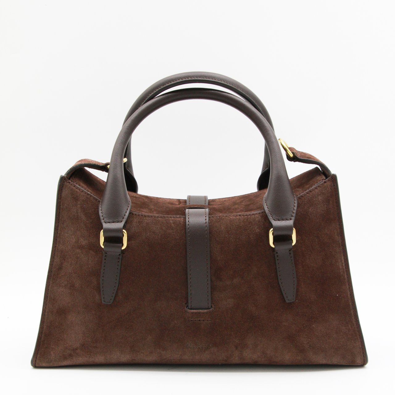 Mulberry Structured Brown Suede Handbag With Gold-Tone Hardware And Versatile Design Zwart