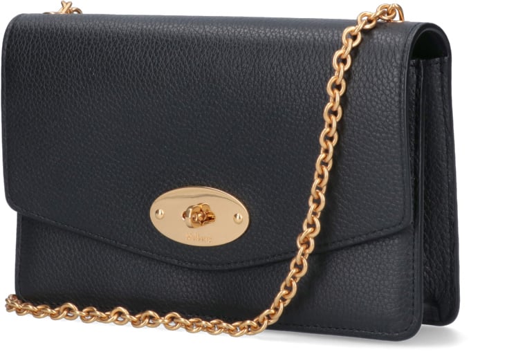 Mulberry "Darley" Small Bag, In Black Hammered Leather Zwart