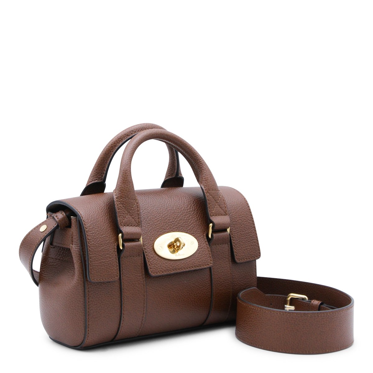 Mulberry Mini Heritage Bayswater Top Handle Bag with Textured Leather Grijs