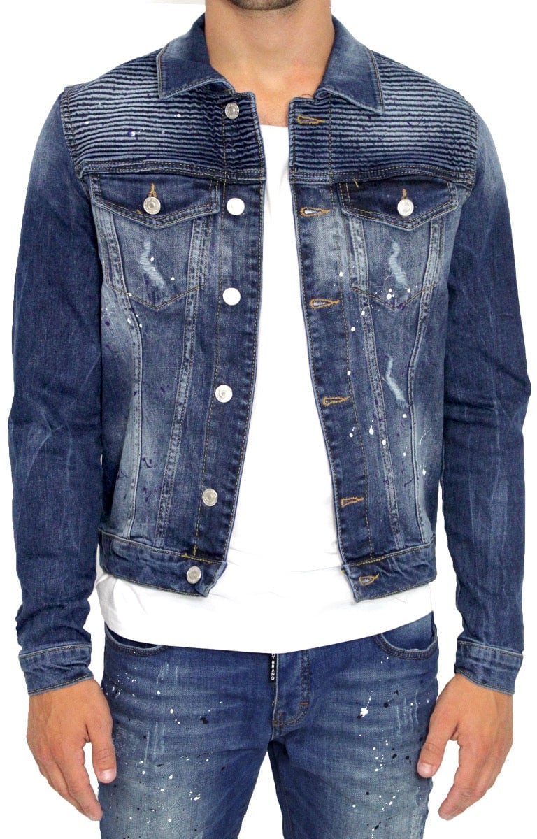My Brand BIKER DENIM RIBBED JACKET | DENIM Blauw