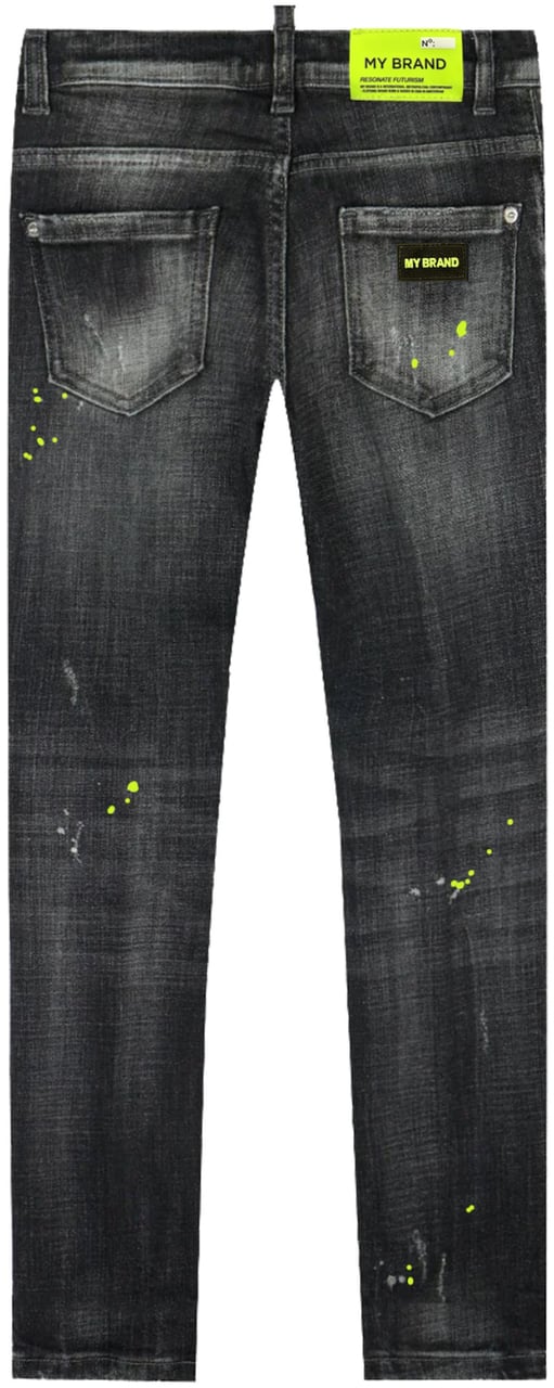 My Brand Black Distressed Neon Yellow Jeans | BLACKJEANS Zwart