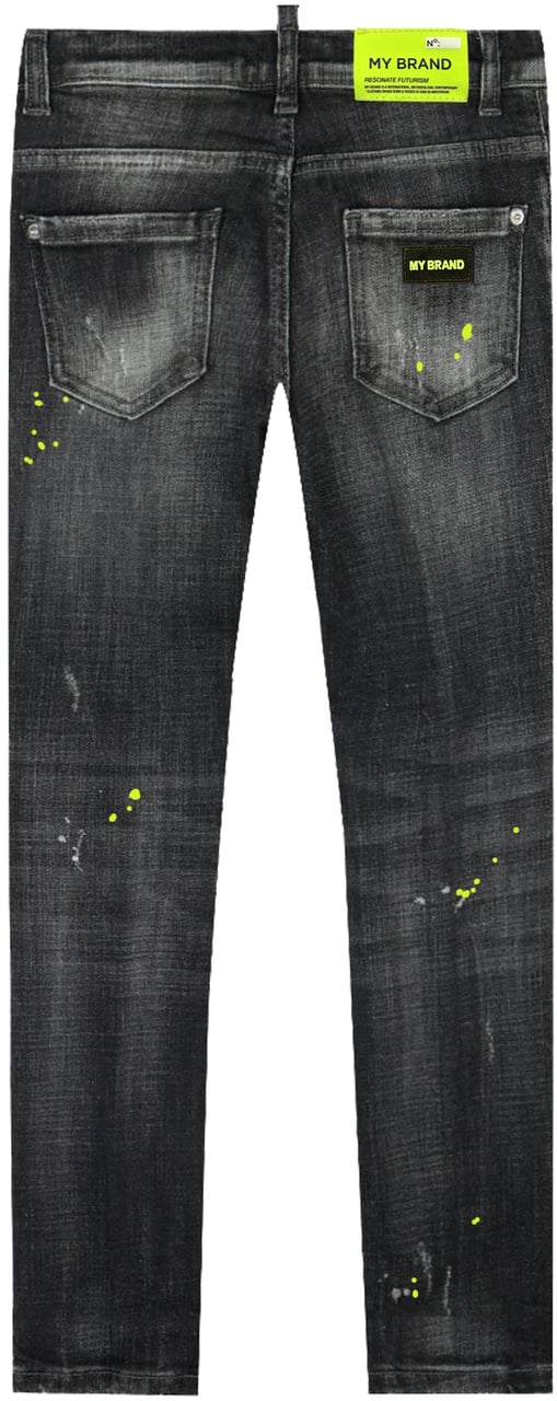 My Brand Black Distressed Neon Yellow Jeans | BLACKJEANS Zwart