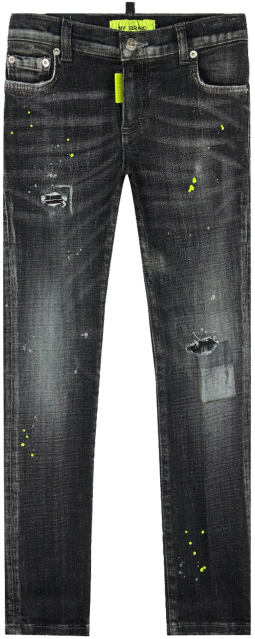 My Brand Black Distressed Neon Yellow Jeans | BLACKJEANS Zwart