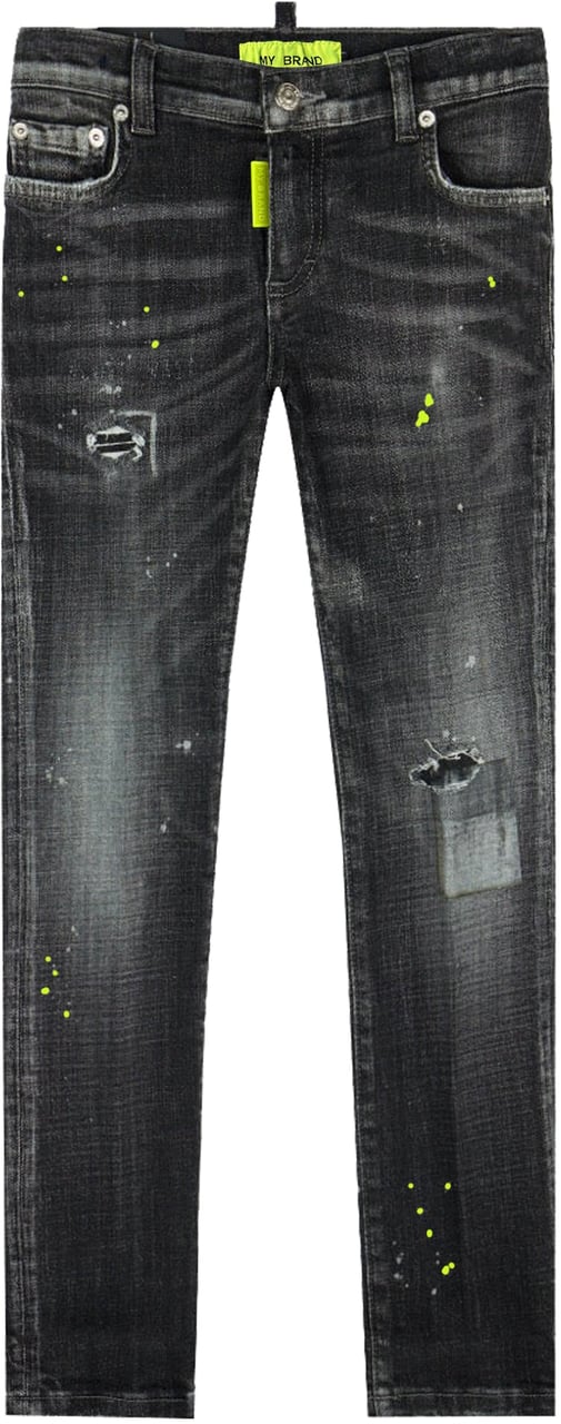 My Brand Black Distressed Neon Yellow Jeans | BLACKJEANS Zwart