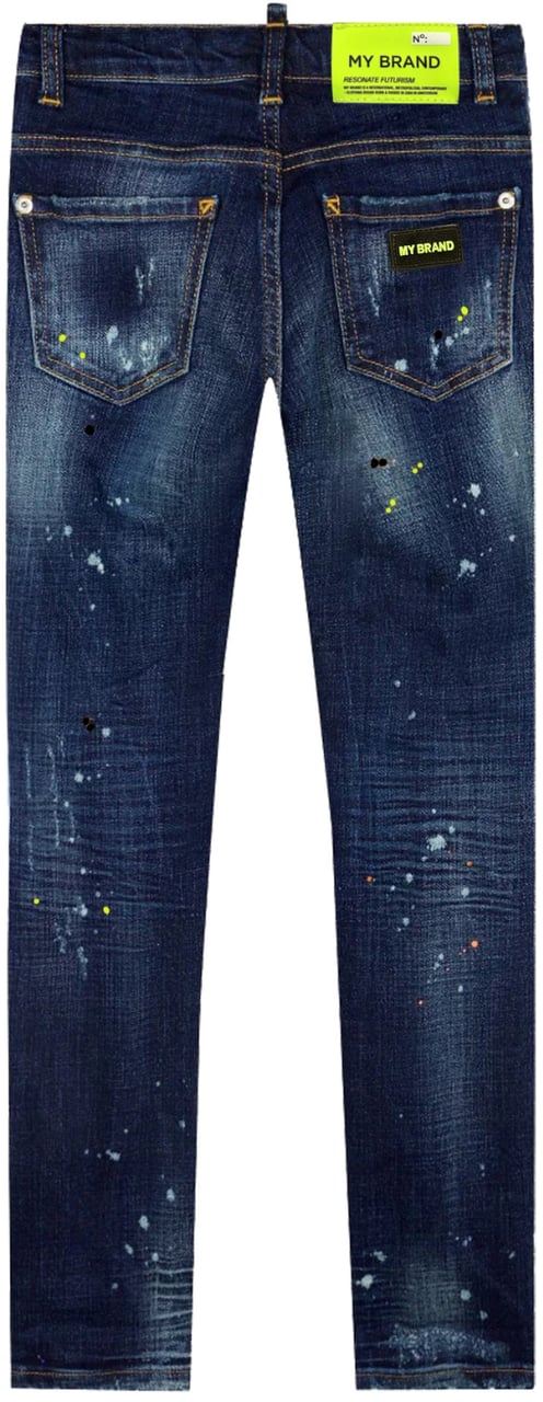 My Brand Blue Distressed Neon Yellow Jeans | DENIM Blauw