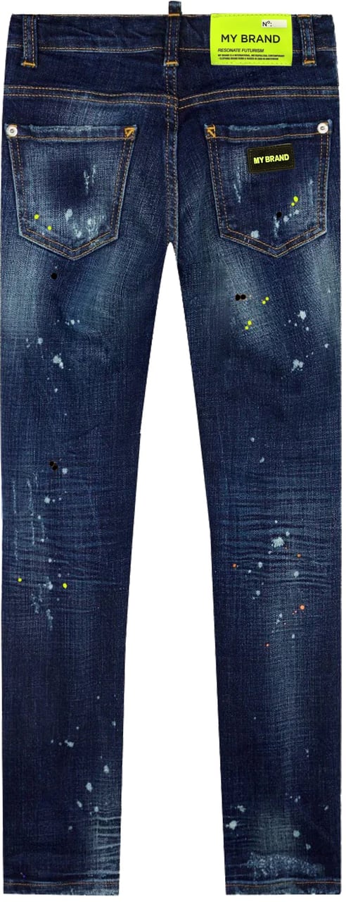 My Brand Blue Distressed Neon Yellow Jeans | DENIM Blauw