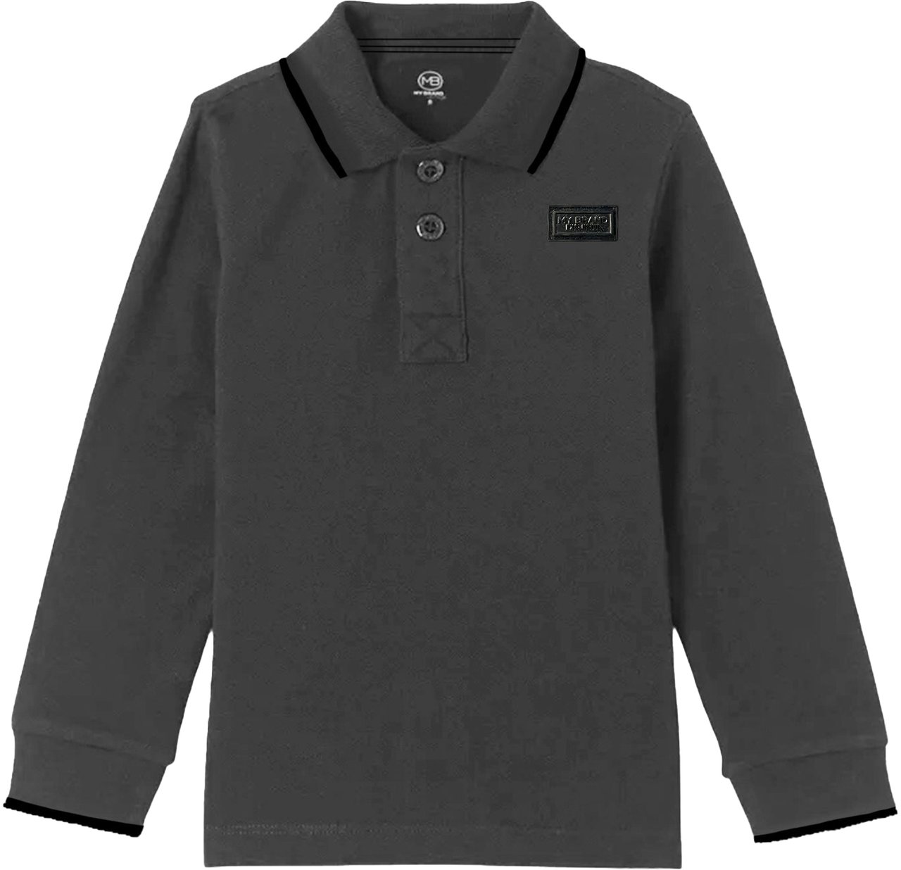 My Brand COLORFULL LONGSLEEVE POLO BLACK | GREY Grijs