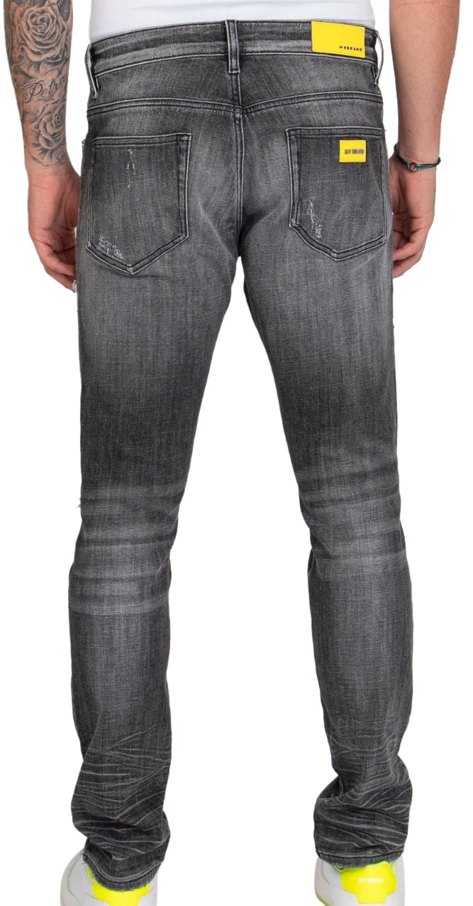 My Brand My Brand Neon Ripped Biker Label Jeans Denim Grey Grijs