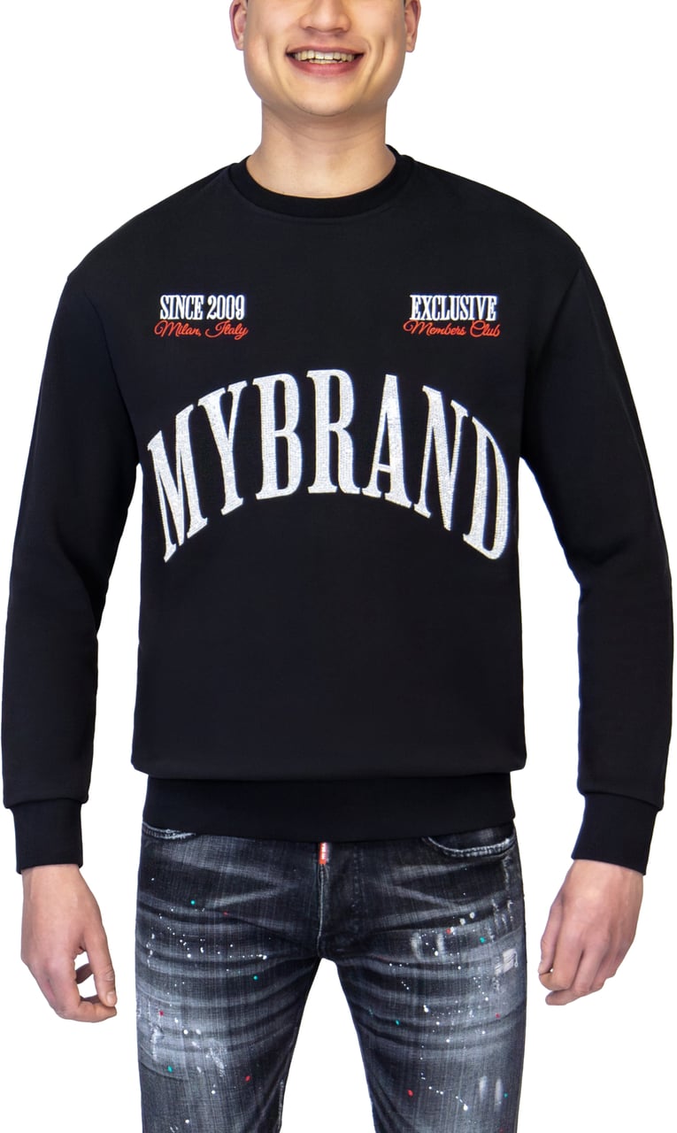 My Brand MYBRAND STRASS MILAN MEMBERS CLUB SWEATER | BLACK Zwart