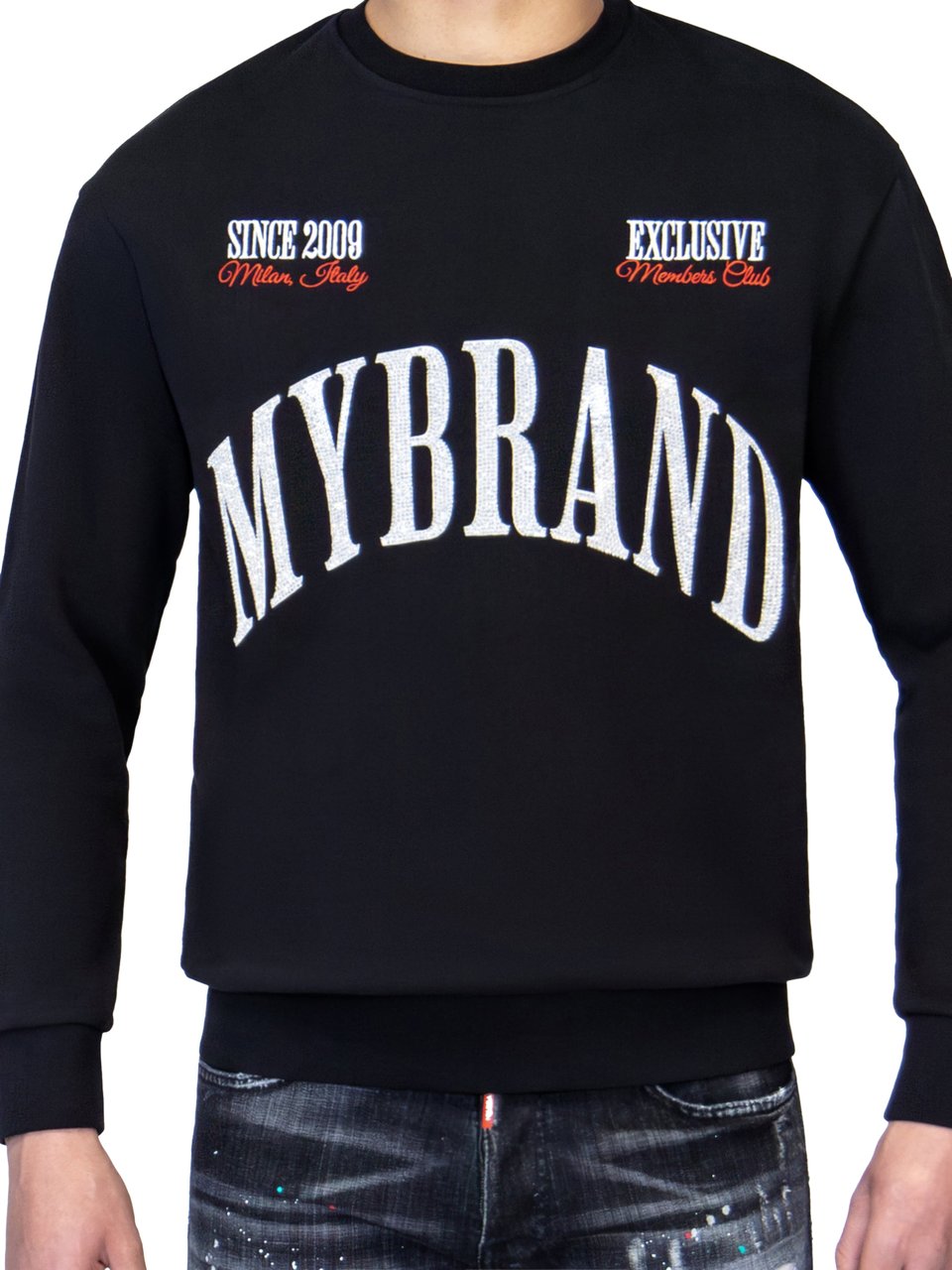 My Brand MYBRAND STRASS MILAN MEMBERS CLUB SWEATER | BLACK Zwart