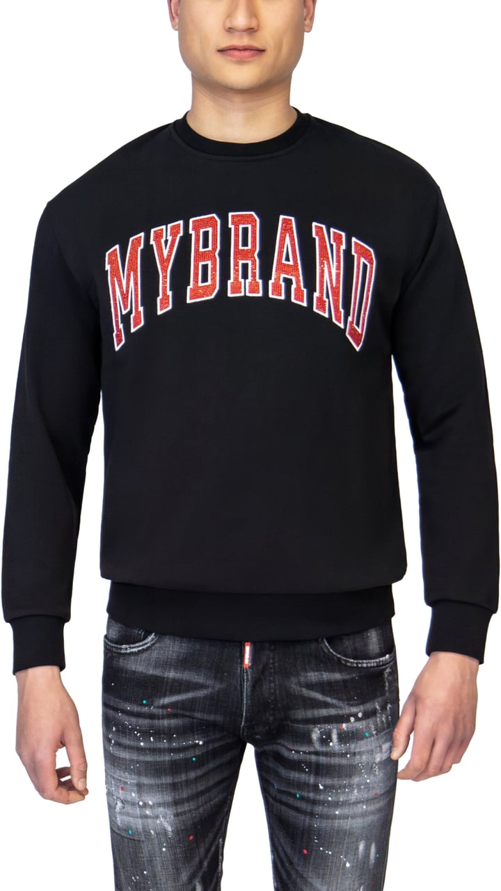My Brand MYBRAND STRASS VARSITY RED COLLEGE SWEATER | BLACK Zwart