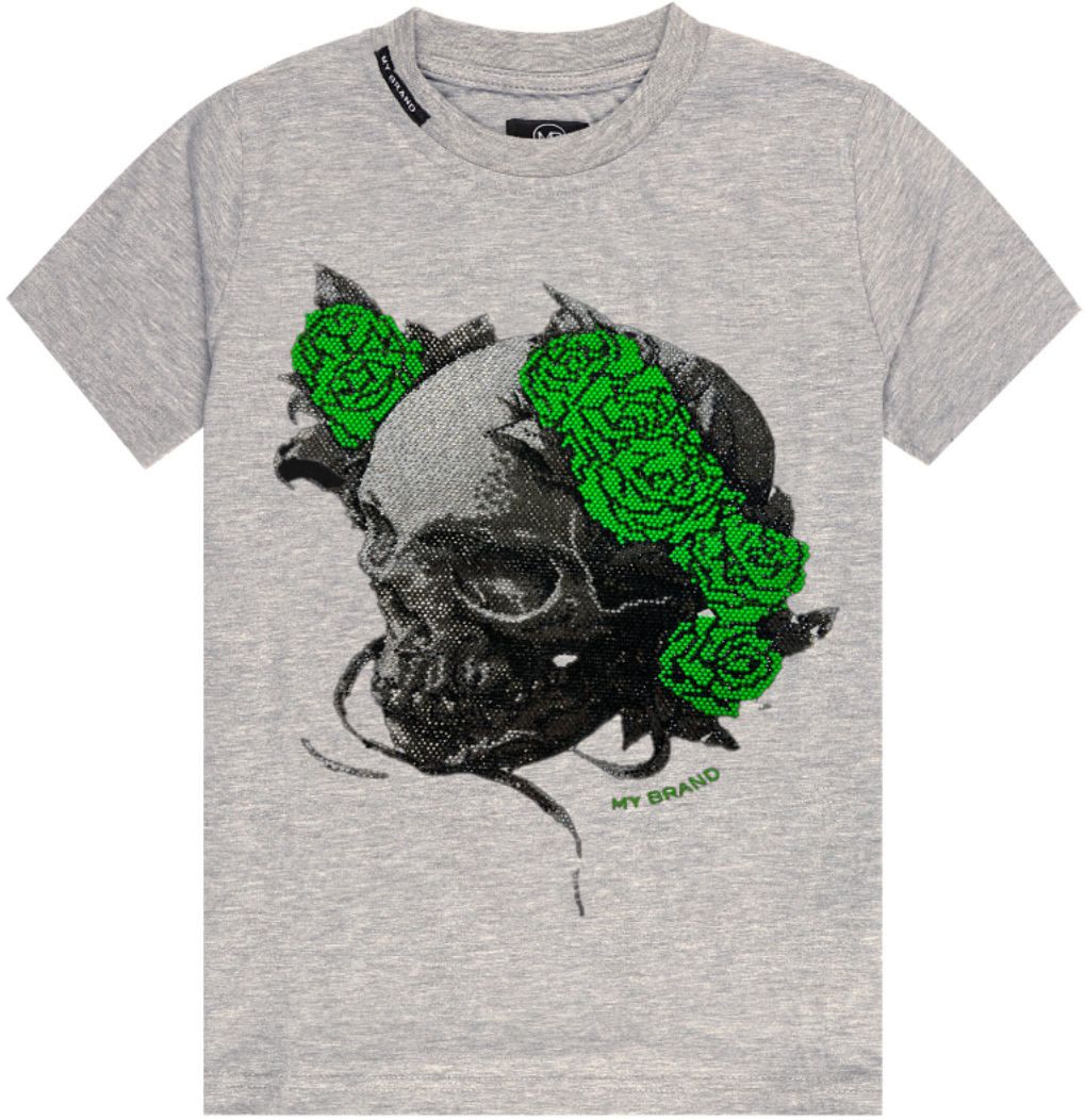 My Brand NEON ROSES SKULL T-SHIRT | GREY Grijs