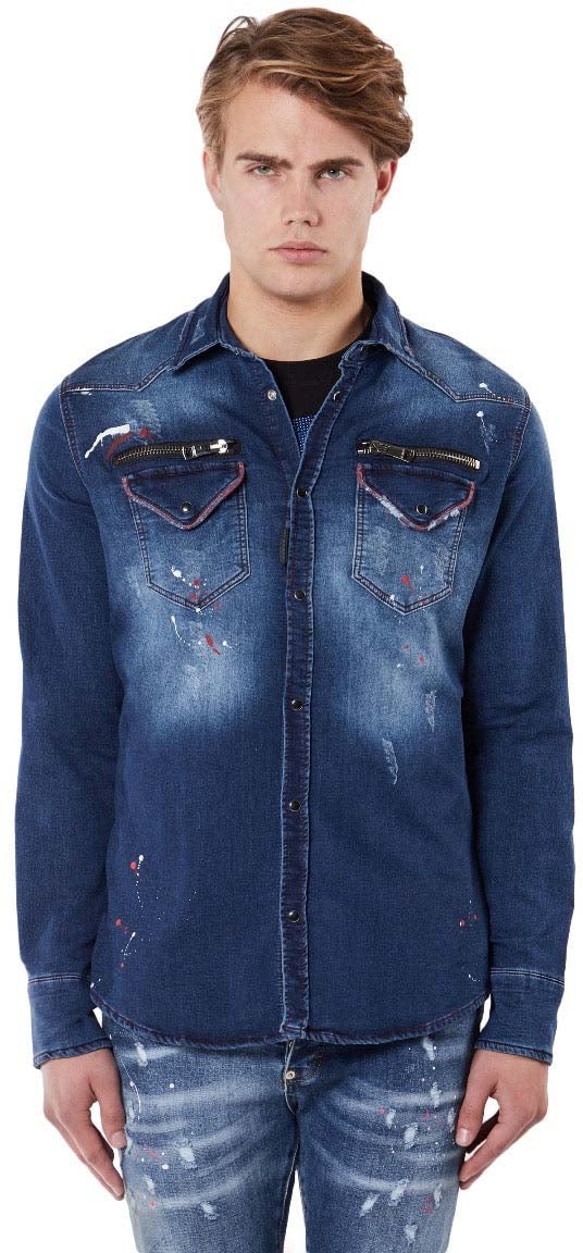 My Brand RED WHITE DESTROYED SHIRT | BLUE Blauw