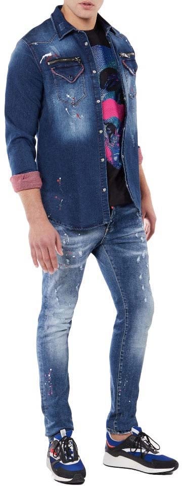 My Brand RED WHITE DESTROYED SHIRT | BLUE Blauw